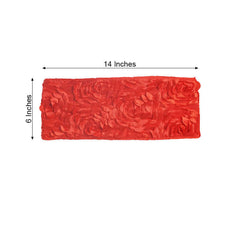 5 Pack Satin Spandex Chair Sashes Red - Rosette Design Stretch Chair Bands 6"x14"