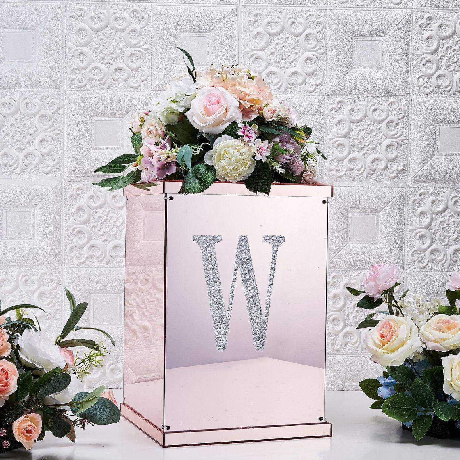 Decorative Rhinestone Alphabet "W" Letter Stickers, Glitter Adhesive Craft Letters Silver DIY Sparkle Embellishments 8"