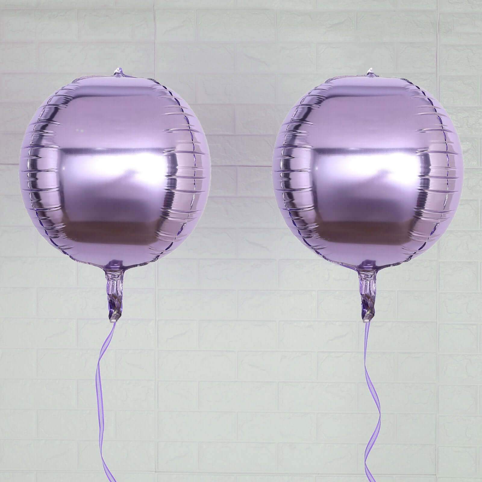 2 Pack 14" 4D Lavender Lilac Sphere Mylar Foil Helium or Air Balloons