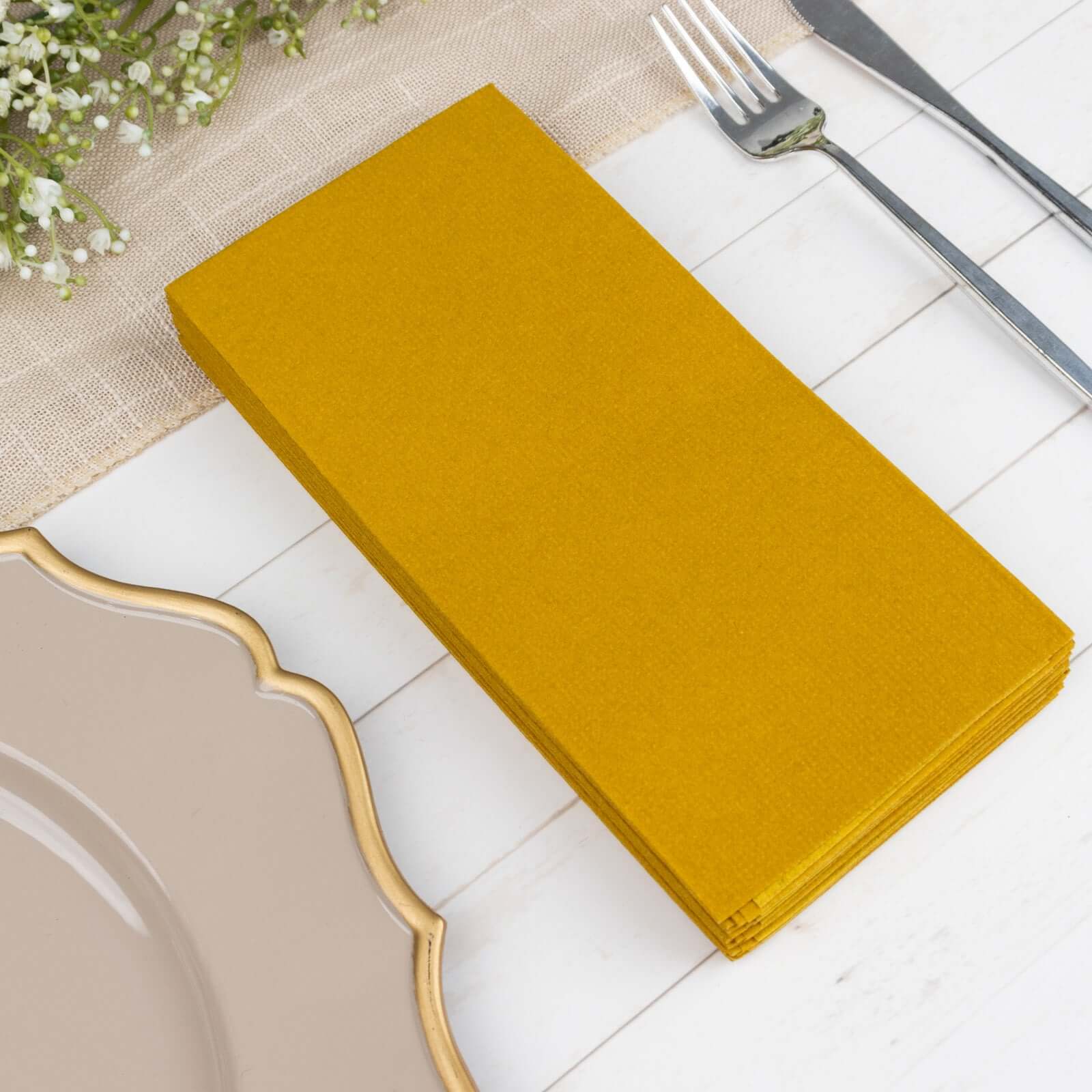 20 Pack Linen-Like Paper 8.5"x4" Napkins Gold - Highly Absorbent & Disposable Airlaid Guest Towels for Special Occasions