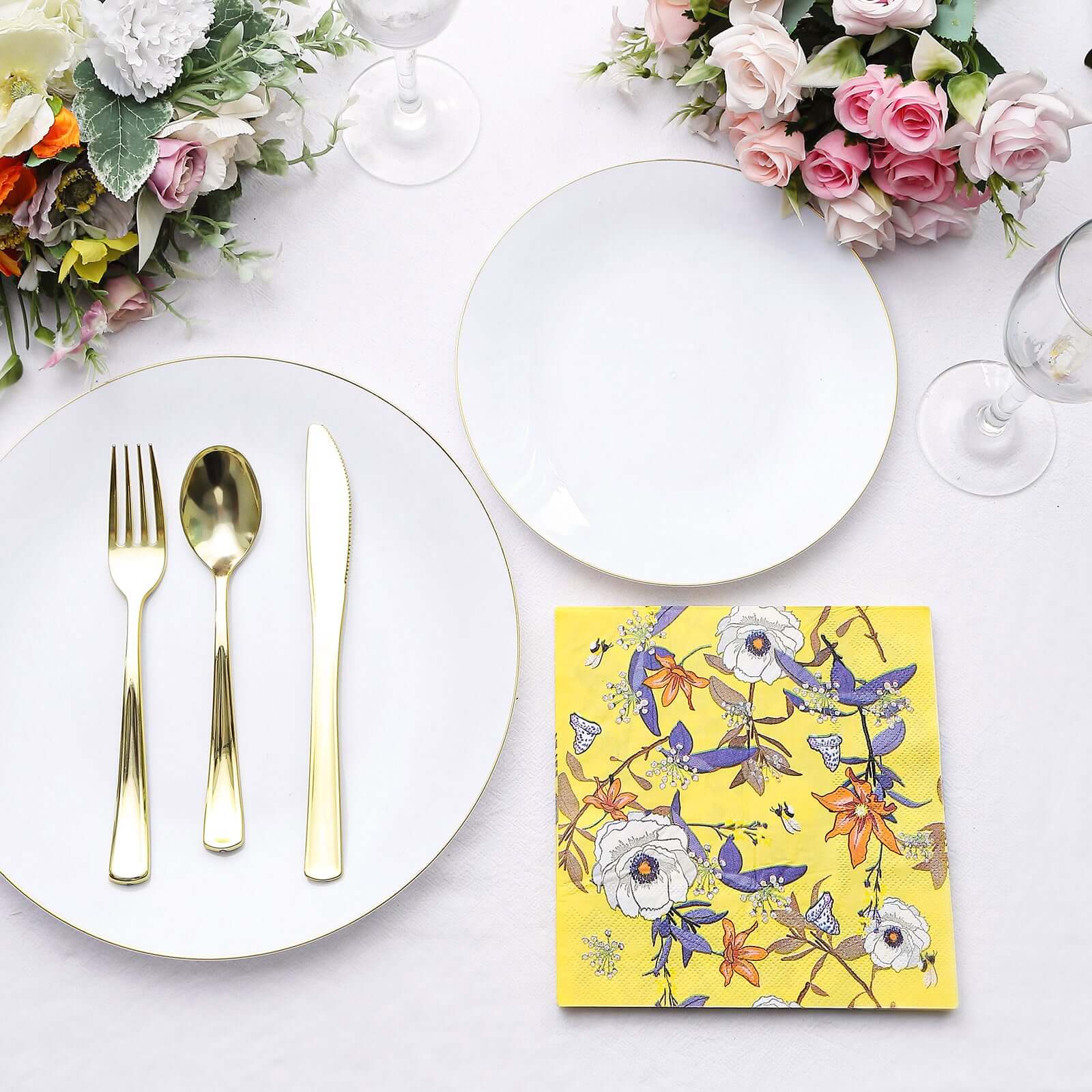 20-Pack Paper Beverage Napkins with Blooming Flowers Design Yellow - 2 Ply Soft 18GSM Floral Wedding Napkins 6.5"x6.5"