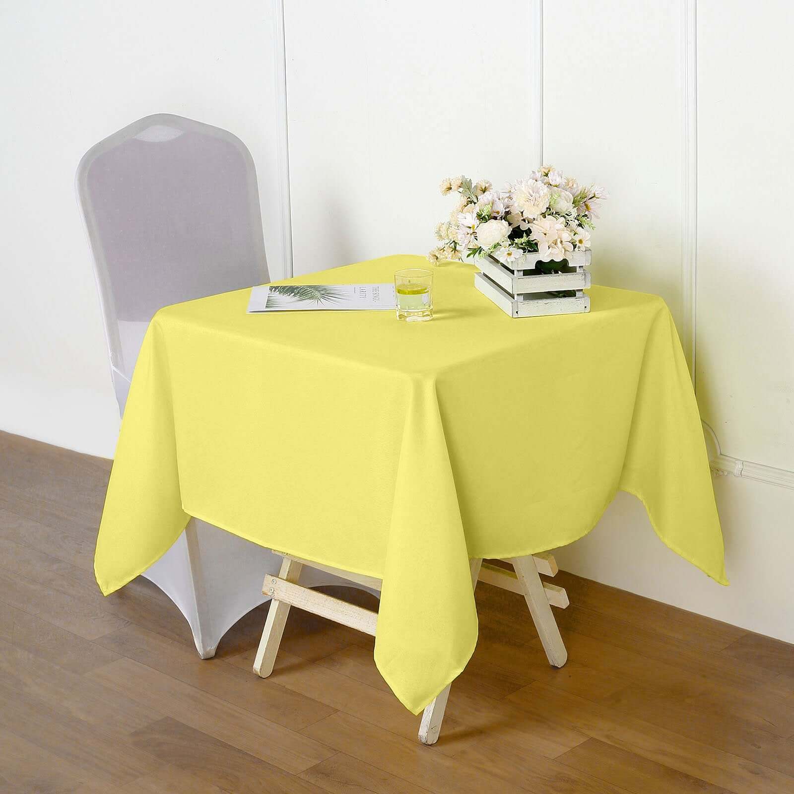 Polyester Square 54"x54" Tablecloth Yellow - Wrinkle-Resistant & Durable Table Cover