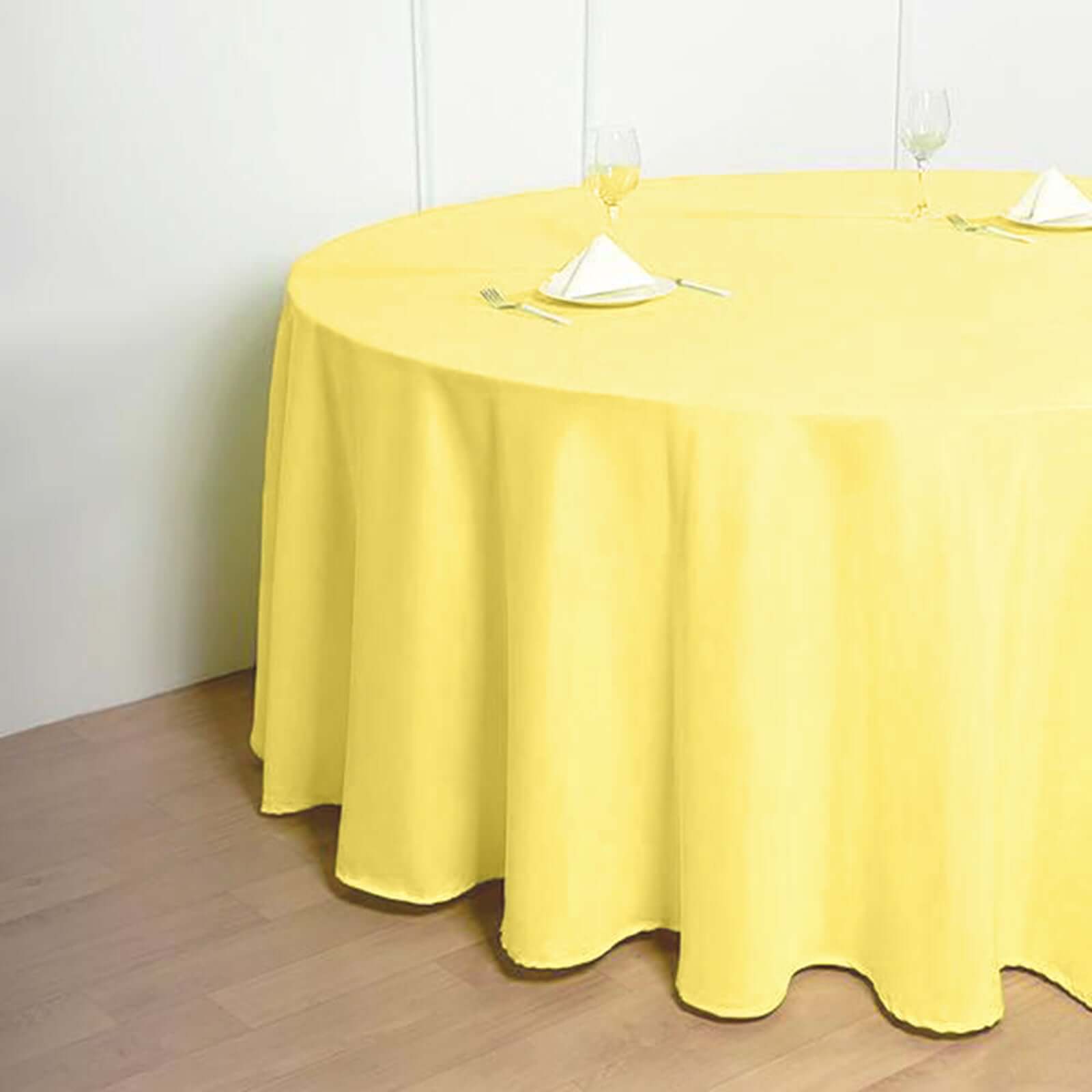 Polyester 120" Round Tablecloth Yellow - Seamless Wrinkle-Resistant Table Cover
