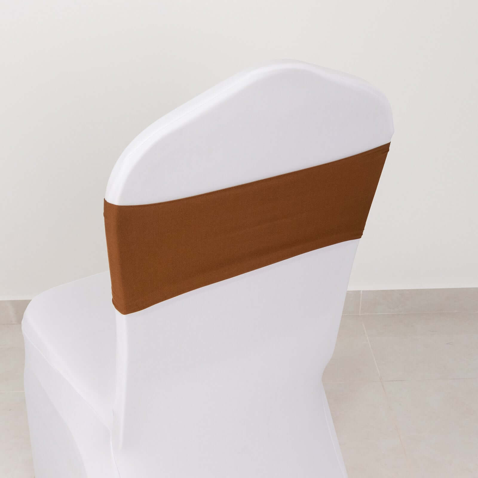 5 Pack Stretch Spandex Chair Sashes Cinnamon Brown - Fitted Finish Two Ply Heavy Duty Chair Bands 5"x12"