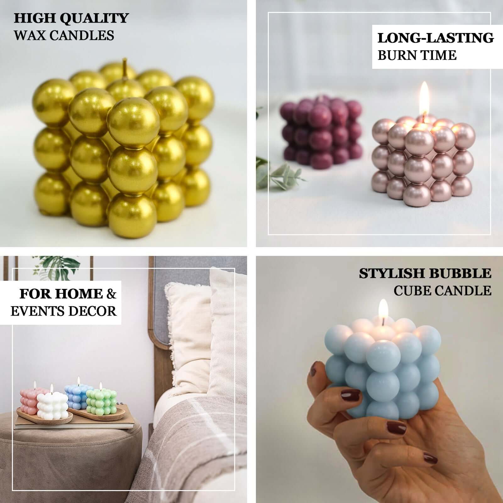 2-Pack Decorative Paraffin Wax Candles Bubble Cube Design Blush - Unscented Long Burning Pillar Candle Set 2"