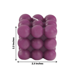 2-Pack Decorative Paraffin Wax Candles Bubble Cube Design Burgundy - Unscented Long Burning Pillar Candle Set 2"