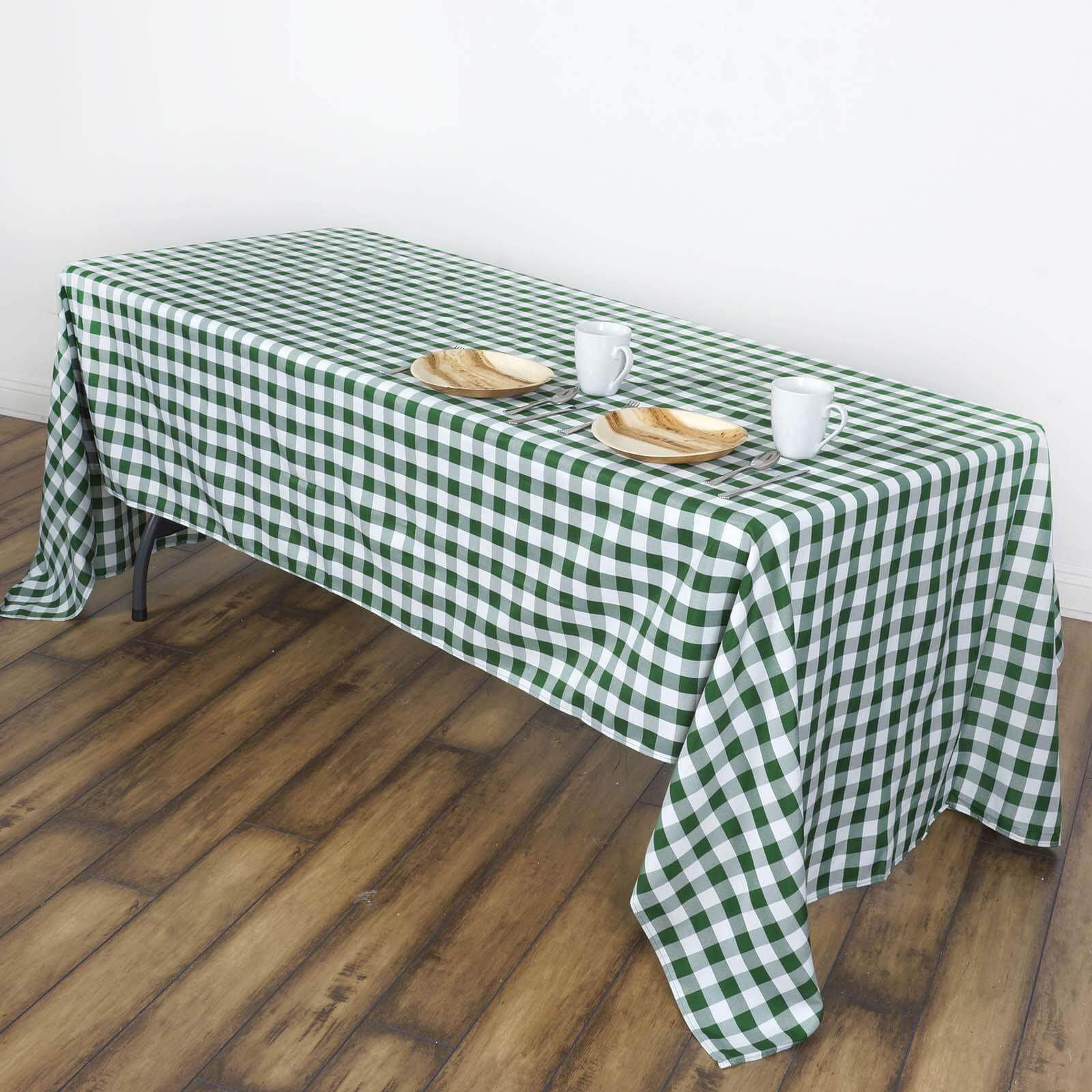 Polyester 60"x102" Rectangle Tablecloth White/Green - Checkered Buffalo Plaid Table Cover