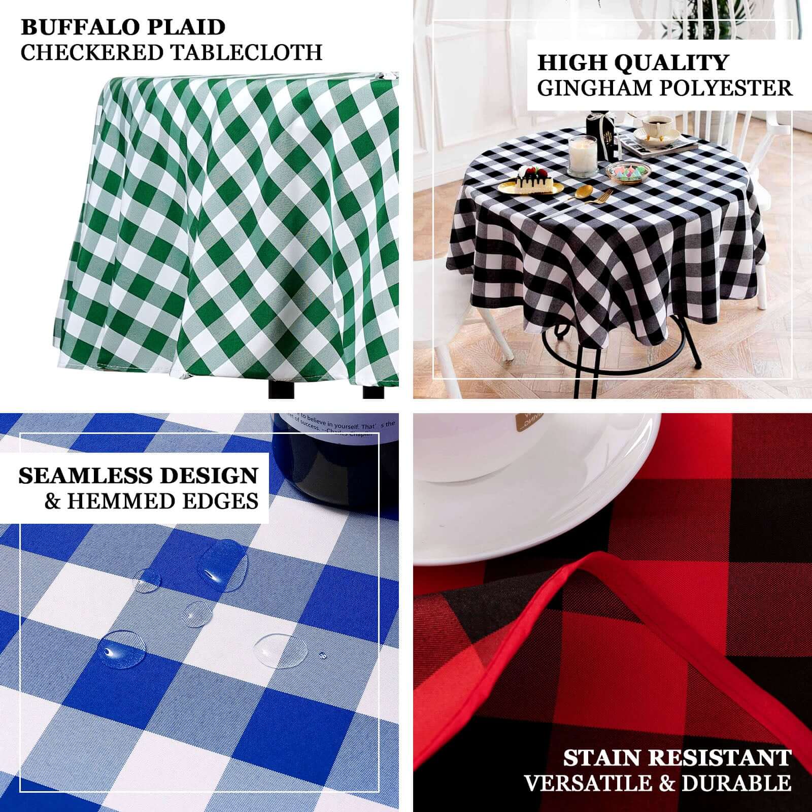 Polyester 70" Round Tablecloth White/Red - Checkered Buffalo Plaid Table Cover