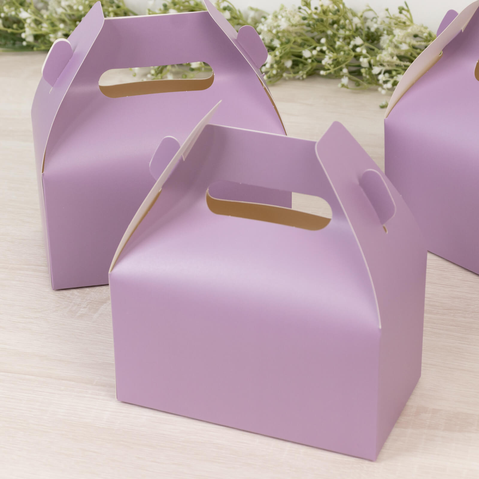25 Pack Candy Gift Tote Gable Boxes, Matte Lavender Lilac Party Favor Treat Boxes - 6"x3.5"x7"