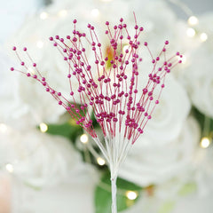 12 Bunches Faux Pearl Bead Spray Vase Fillers in Burgundy - Lustrous DIY Craft Beads 7"