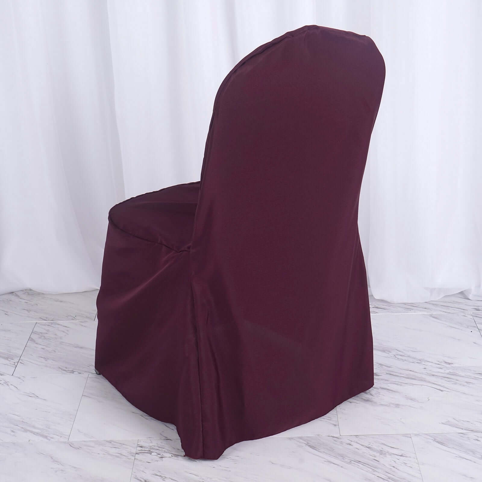 Polyester Slip On Banquet Chair Covers Burgundy - Stain-Resistant Reusable Durable Fabric
