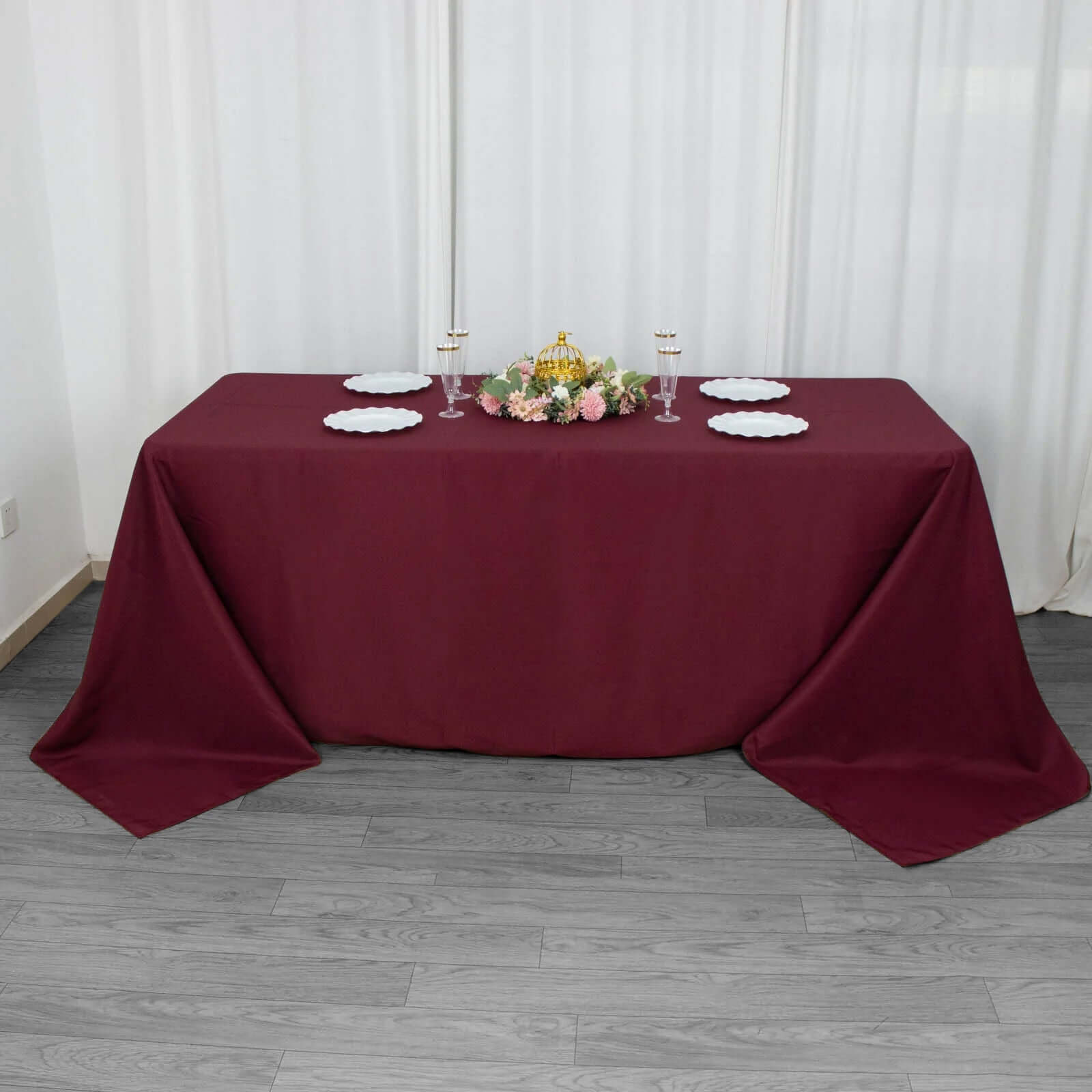 Premium Polyester 90"x132" Rectangle Tablecloth Burgundy - Seamless 220GSM Stain-Resistant Table Cover