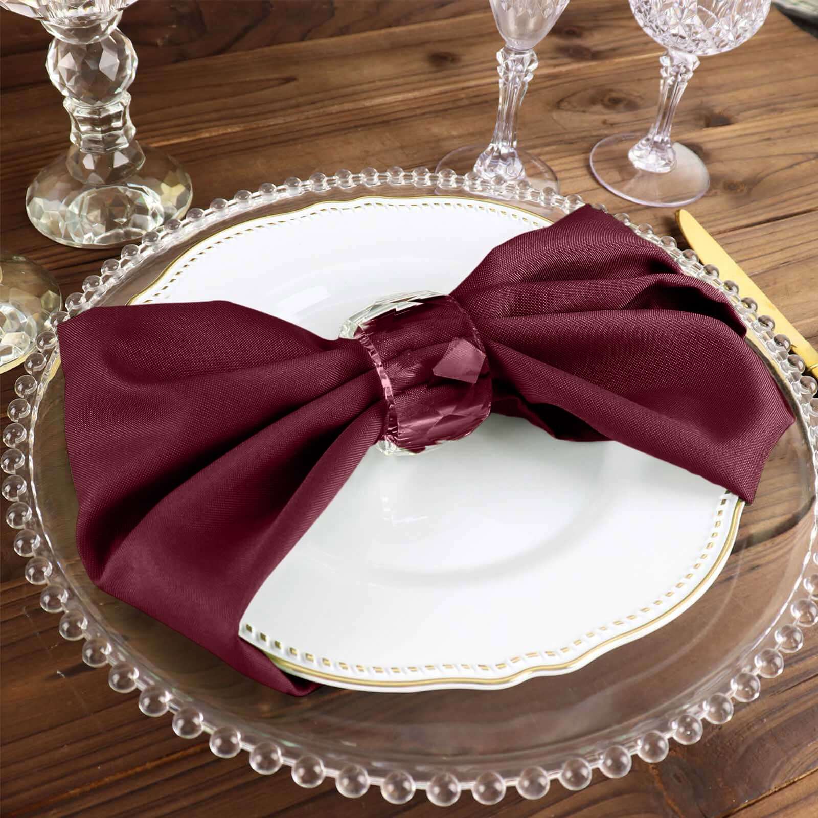 5 Pack Polyester 17"x17" Napkins Burgundy - Durable & Wrinkle Resistant Dinner Napkins