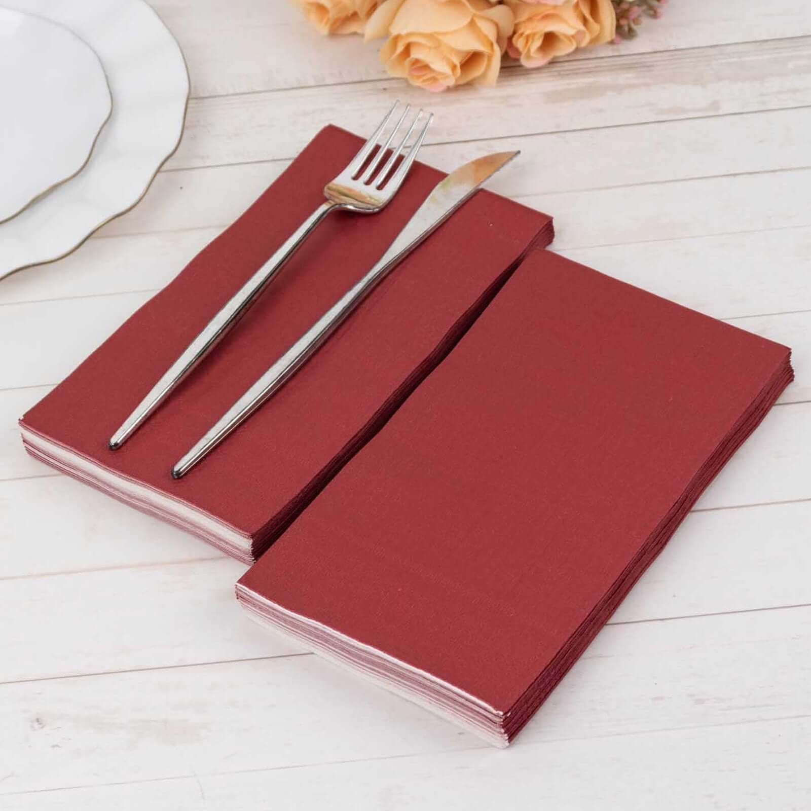 50-Pack Paper Napkins Burgundy - Soft Disposable 2-Ply Dinner Napkins for Weddings