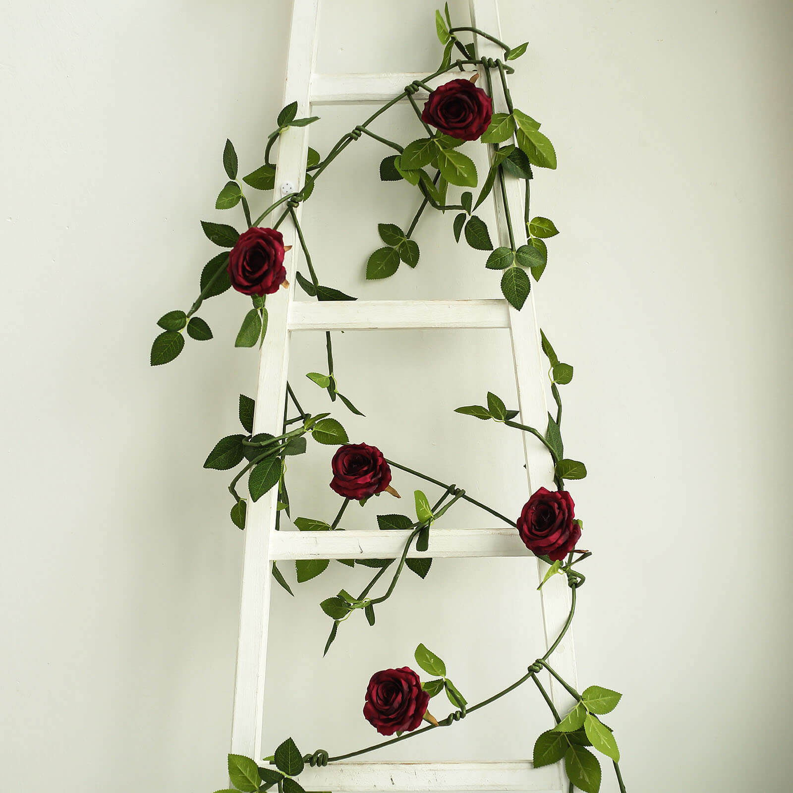 6ft Burgundy Real Touch Artificial Rose and Leaf Flower Garland Vine