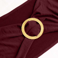 5 Pack Spandex Chair Sashes Burgundy with Gold Rhinestone Buckles - Reusable Four-Way Stretch Sash Bands 5"x14"