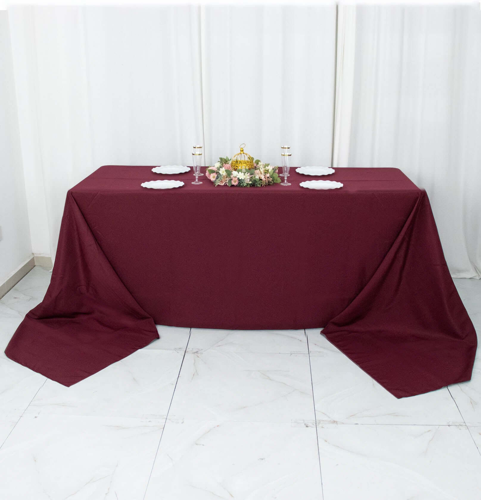 Premium Polyester 90"x156" Rectangle Tablecloth Burgundy - Seamless 220GSM Stain-Resistant Table Cover