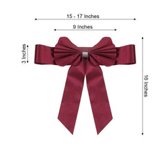 5 Pack Satin Faux Leather Chair Sashes Burgundy - Durable Double Sided Pre-tied Bow Tie Chair Bands with Diamond Rhinestone Buckles