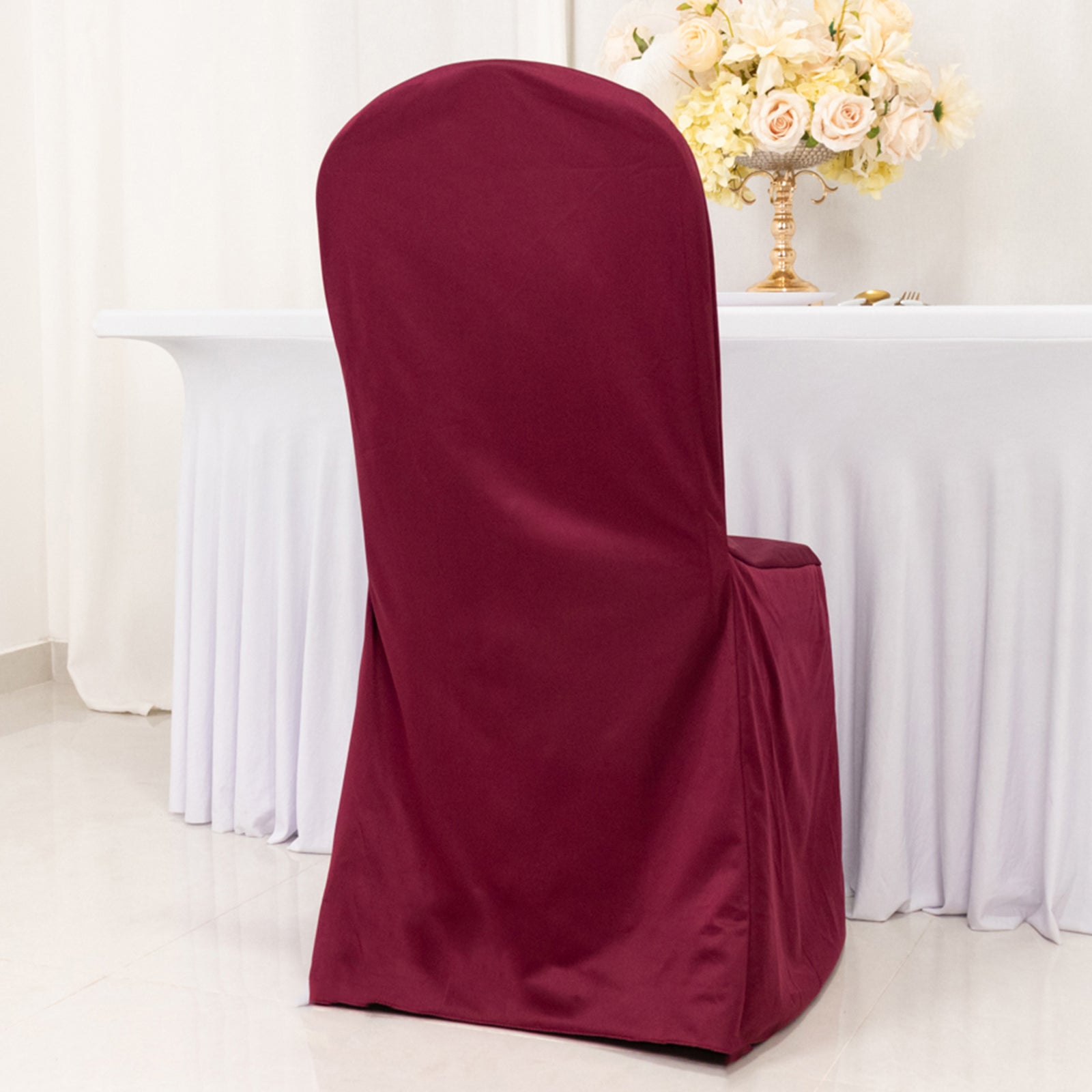 Scuba Stretch Chair Cover Burgundy for Banquet Chairs Slim Fit Design - Wrinkle Free and Durable Slipcover