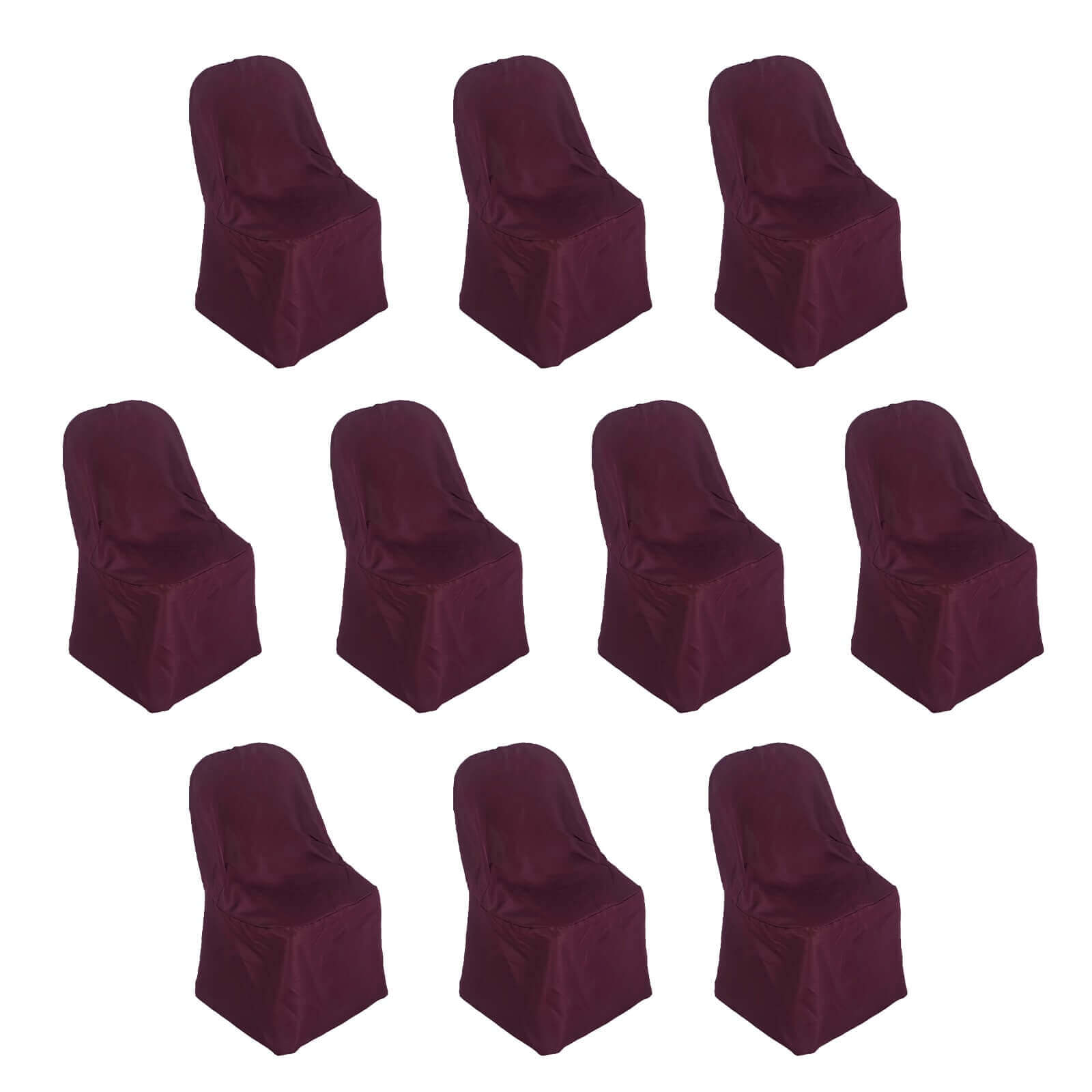 10 Pack Polyester Chair Covers for Folding Chairs Burgundy - Wrinkle-Free Stain-Resistant Slip-On Slipcovers
