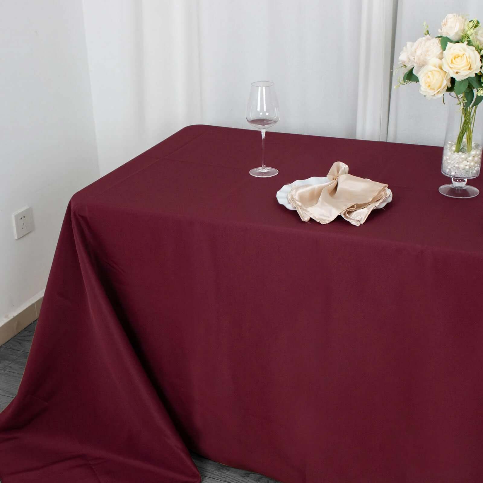 Premium Polyester 90"x132" Rectangle Tablecloth Burgundy - Seamless 220GSM Stain-Resistant Table Cover