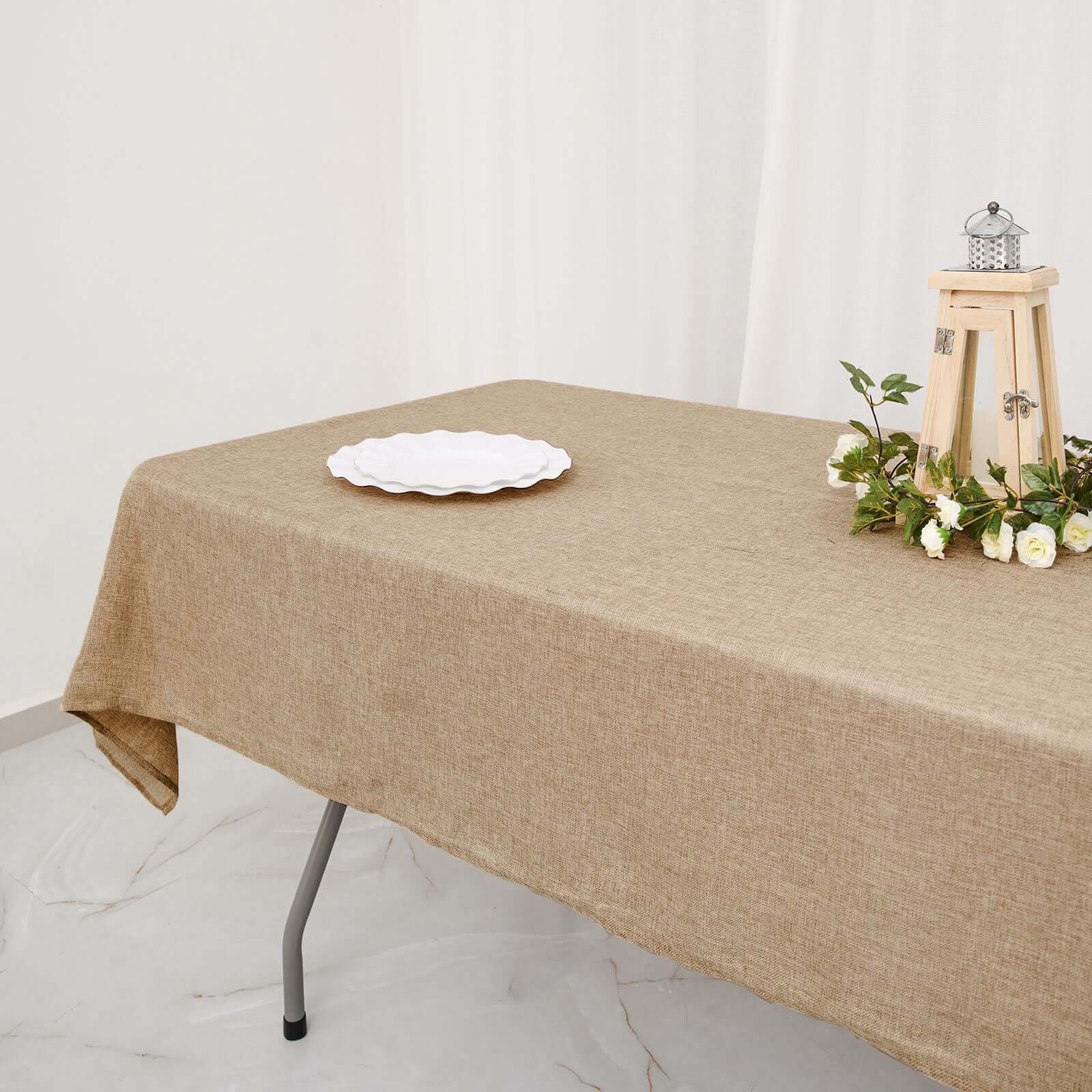 Faux Burlap Jute 54"x96" Rectangle Tablecloth Natural - Rustic Event Table Linen