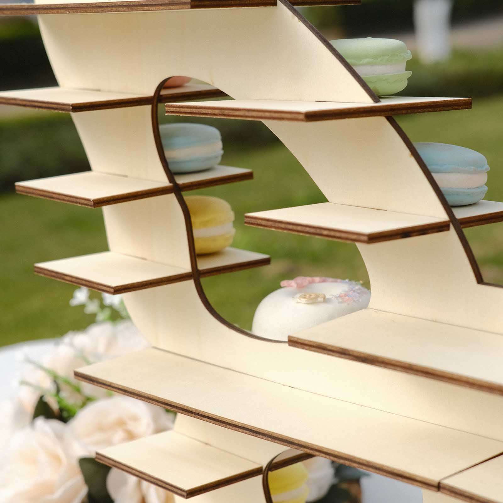 7-Tier Wooden Dessert Display Stand Butterfly Shaped Design Natural - Double Sided Cupcake Holder Shelf Rack 25"