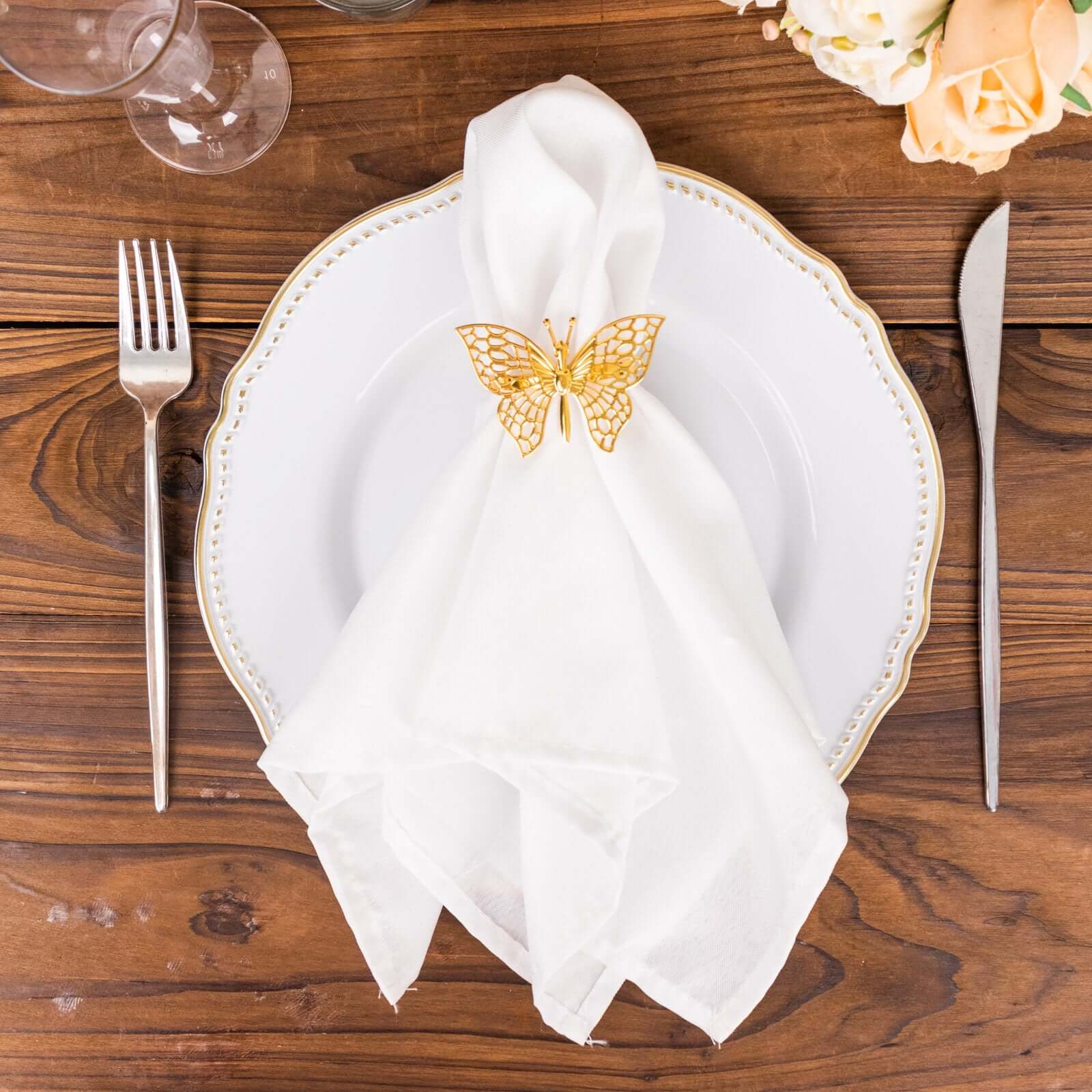 4 Pack Gold Metal Butterfly Napkin Rings, Decorative Laser Cut Cloth Napkin Holders