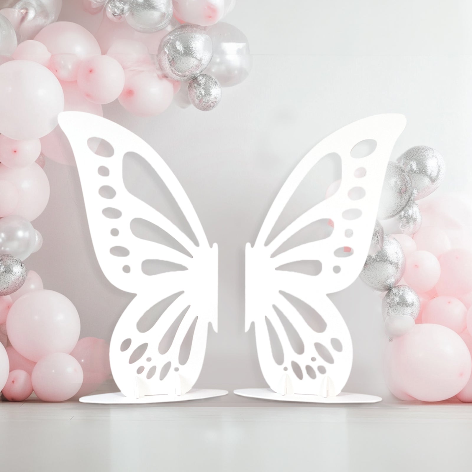 Freestanding Wooden Butterfly Wings Backdrop, Large Butterfly Cut-Out Stand Photo Prop - White, 4.5ftx3.5ft