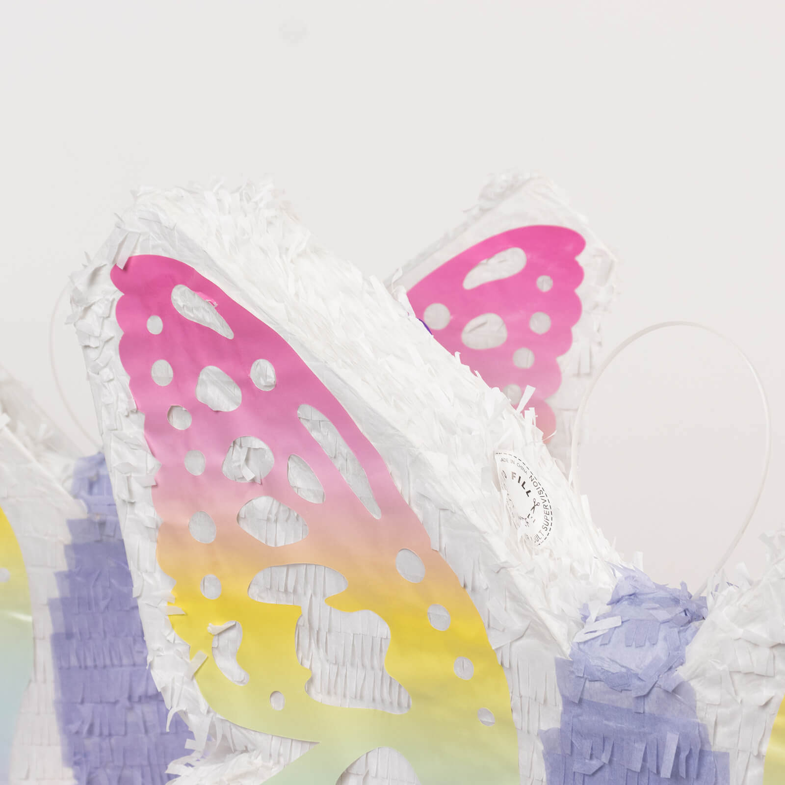 Expandable White Lilac Paper Butterfly Pinata Hanging Decor with Pastel Colored Wings, Fairy Themed Birthday Party Pinata - 23"x19"