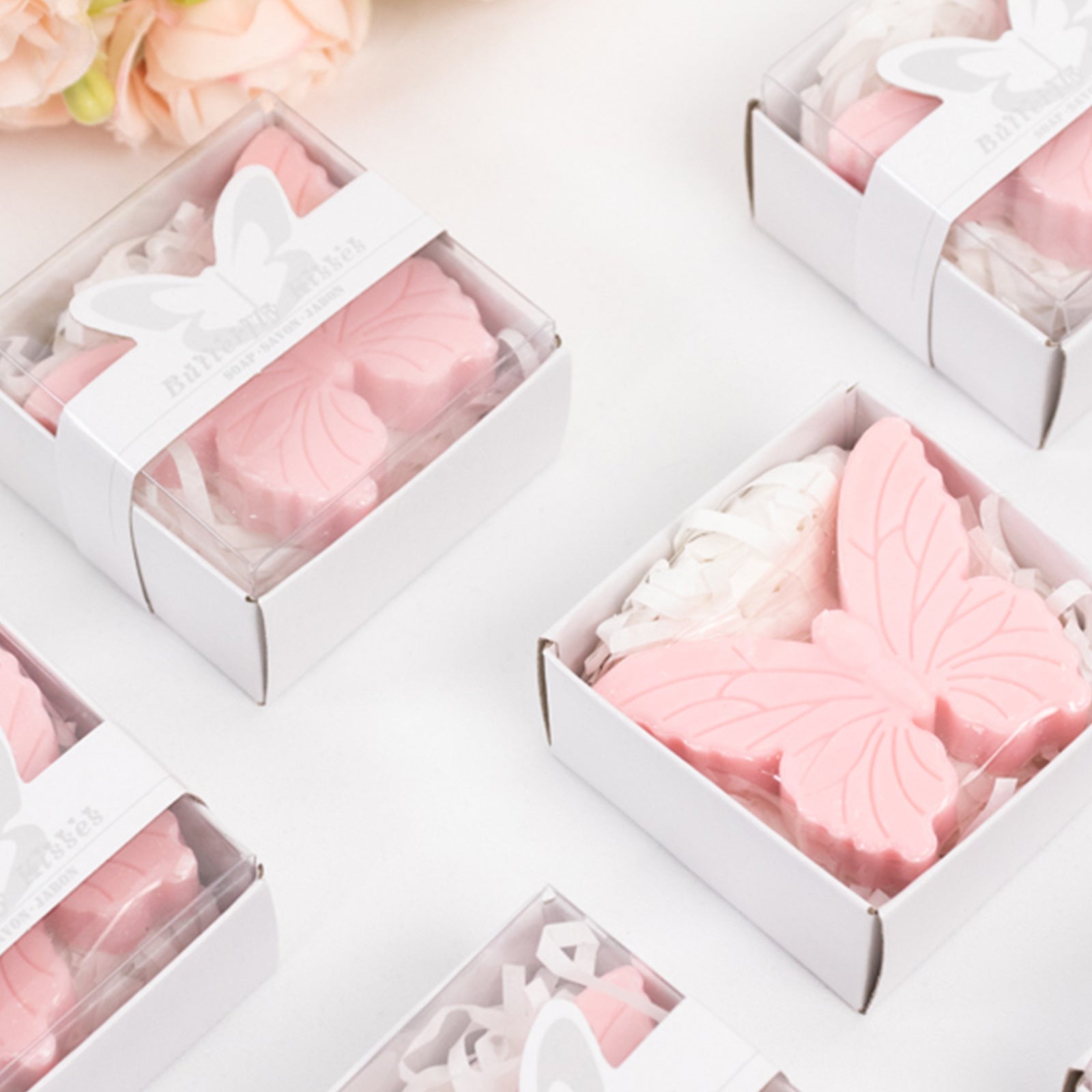10 Pack Blush Butterfly Unscented Soap Baby Shower Favors with Gift Boxes, Pre-Packed Bridal Shower Wedding Souvenirs - 2"