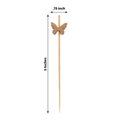 100-Pack Bamboo Cocktail Sticks Butterfly Design Eco Friendly Natural - Biodegradable Party Picks 5"