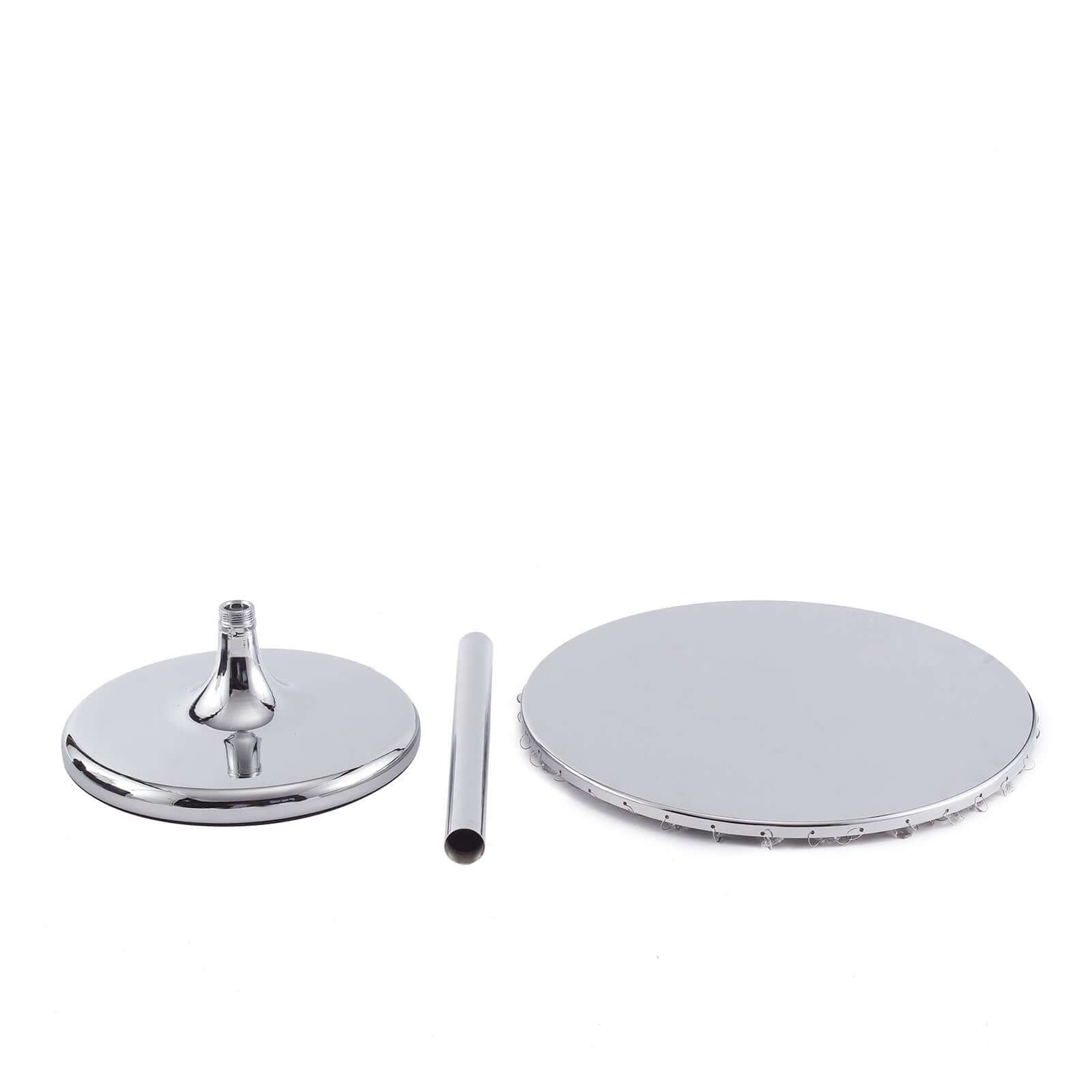 Metal Cake Stand Round Design Metallic Silver with Crystal Chains 14" Dia - Cupcake Dessert Pedestal 16"Tall