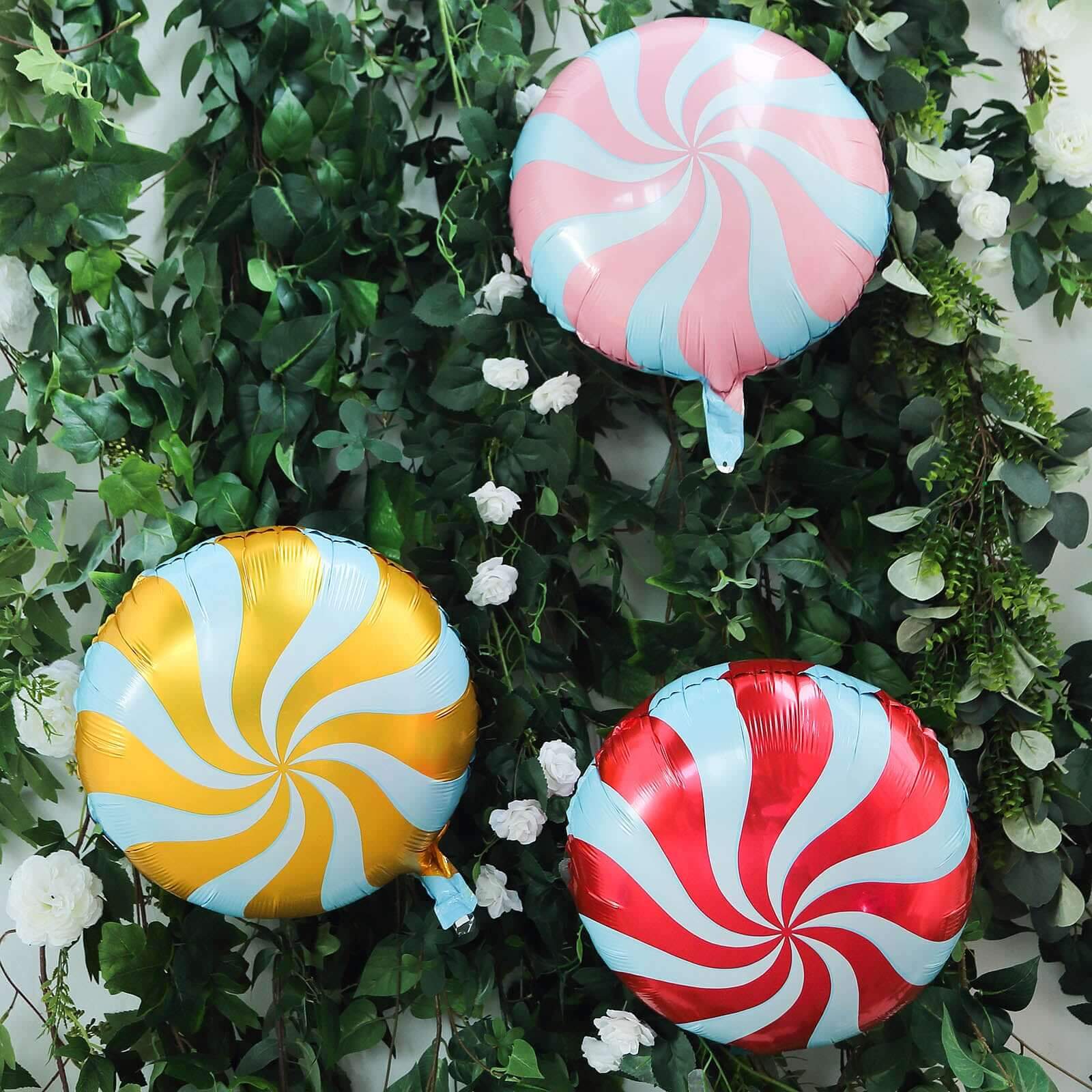 5 Pack 13" Candy Striped Swirl Print Mylar Foil Helium Air Balloons