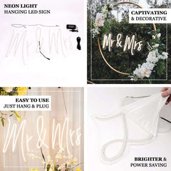 33" Mr and Mrs Neon Light Sign, LED Reusable Wall Décor Lights With 5ft Hanging Chain