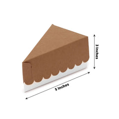 10-Pack Cardstock Triangle Cake Slice Boxes Natural with Scalloped Top - Decorative Takeaway Dessert Containers for Pie Snacks & Party Favors 5"x3"