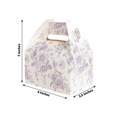 25 Pack Candy Treat Tote Boxes in French Toile Pattern - Matte Lavender and White Party Favor Gable Boxes, Cardstock Paper - 6"x3.5"x7"