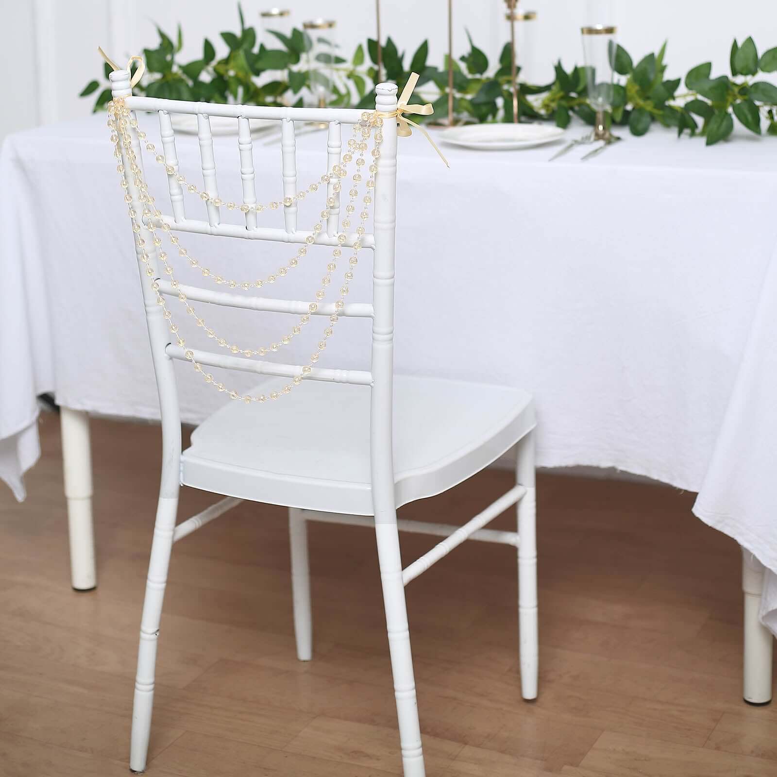Faux Pearl Beaded 16" Chair Back Garland Sash Amber Gatsby-Inspired Style - Pre-Tied Chic Wedding Decor for Chiavari Chairs
