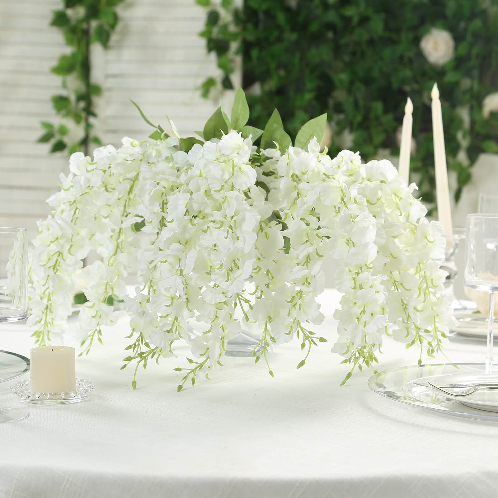 6 Pack Cream Silk Wisteria Vines Hanging Plants, Long Artificial Flowers Bushes - 4 Full Strands in 1 Bush - 21"