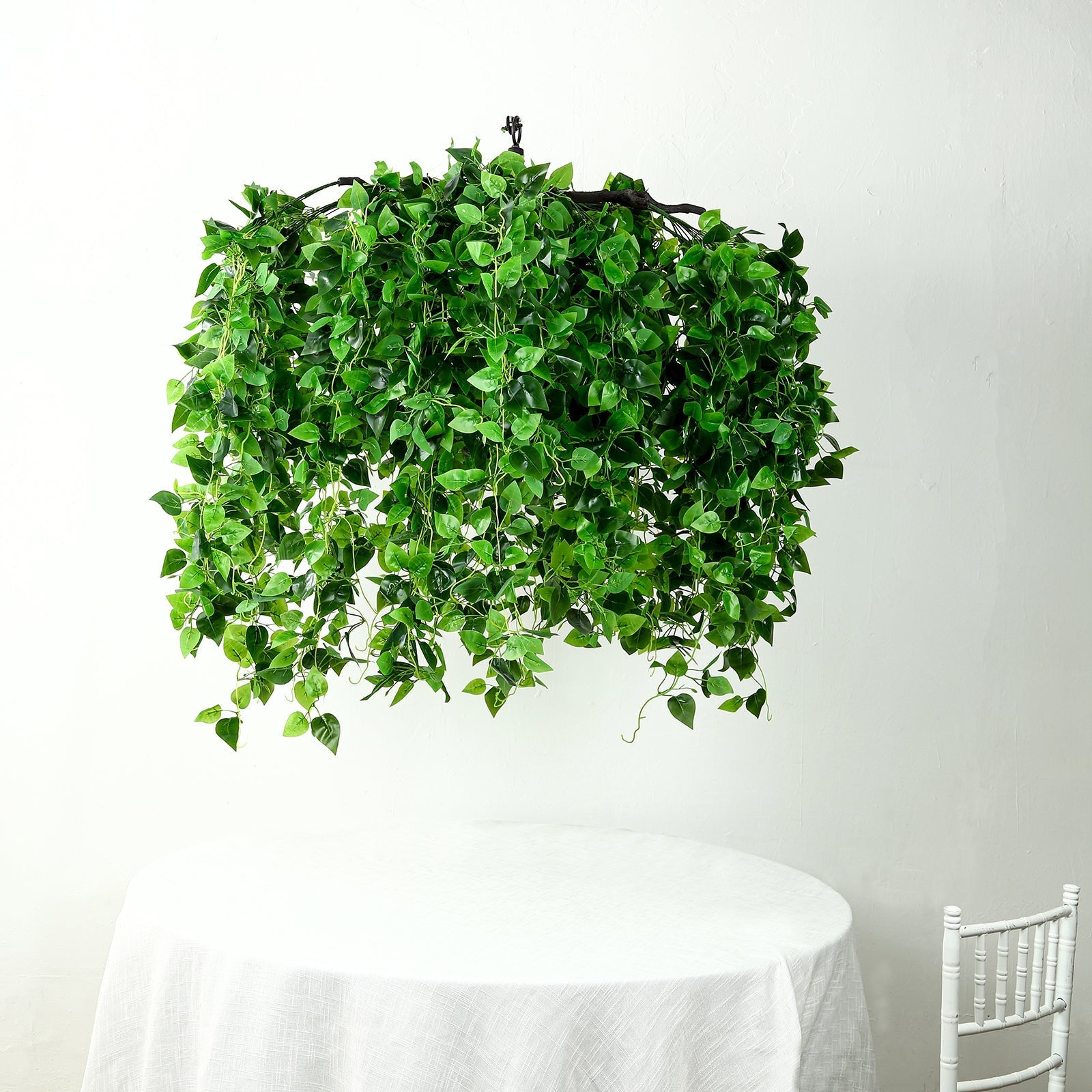 46" Green Artificial Eucalyptus Leaf Vines Ceiling Canopy, Round Draping Ivy Leaves Hanging Flower Chandelier With Interchangeable Branches