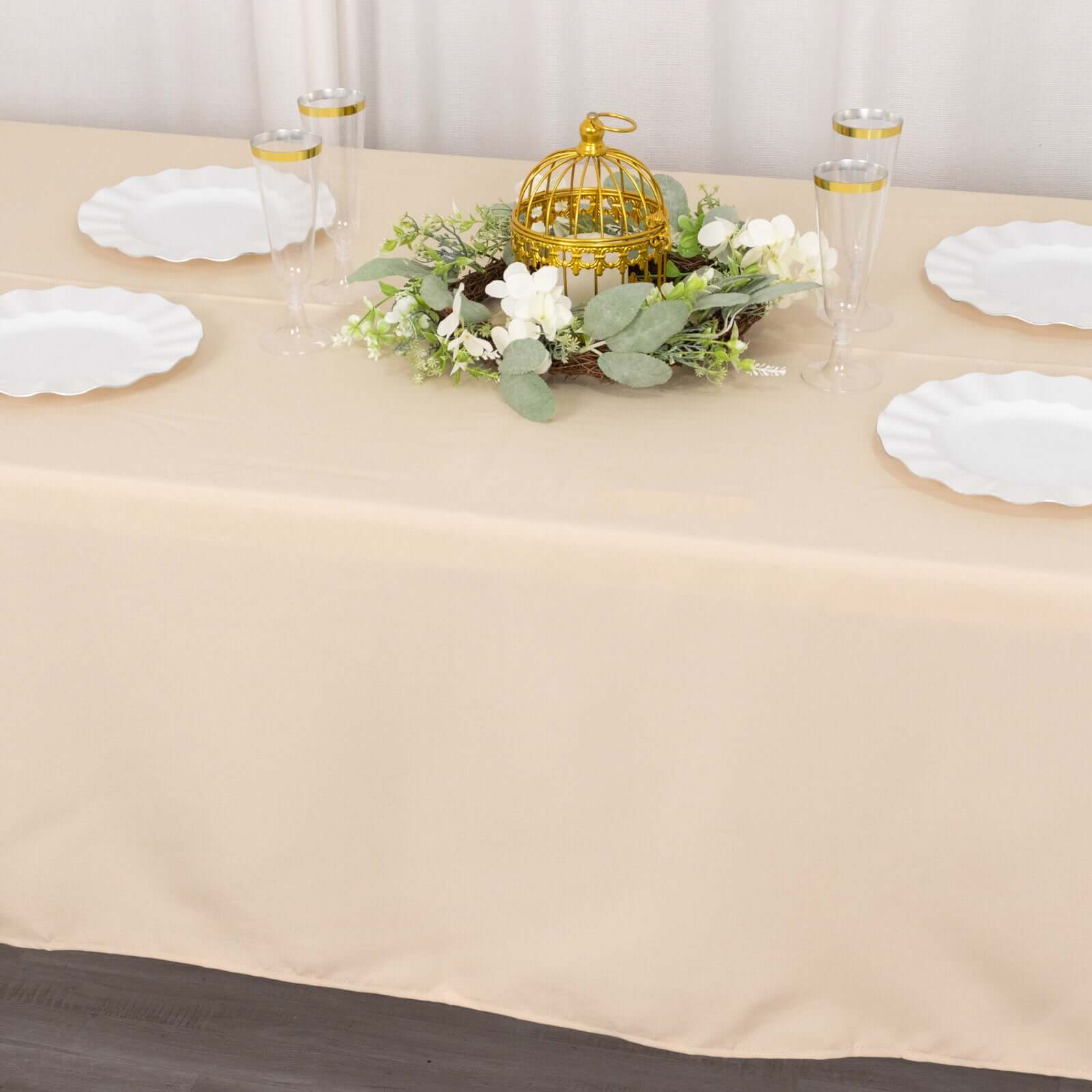 Premium Polyester 60"x102" Rectangle Tablecloth Beige - Durable 220GSM Wrinkle-Resistant Table Cover