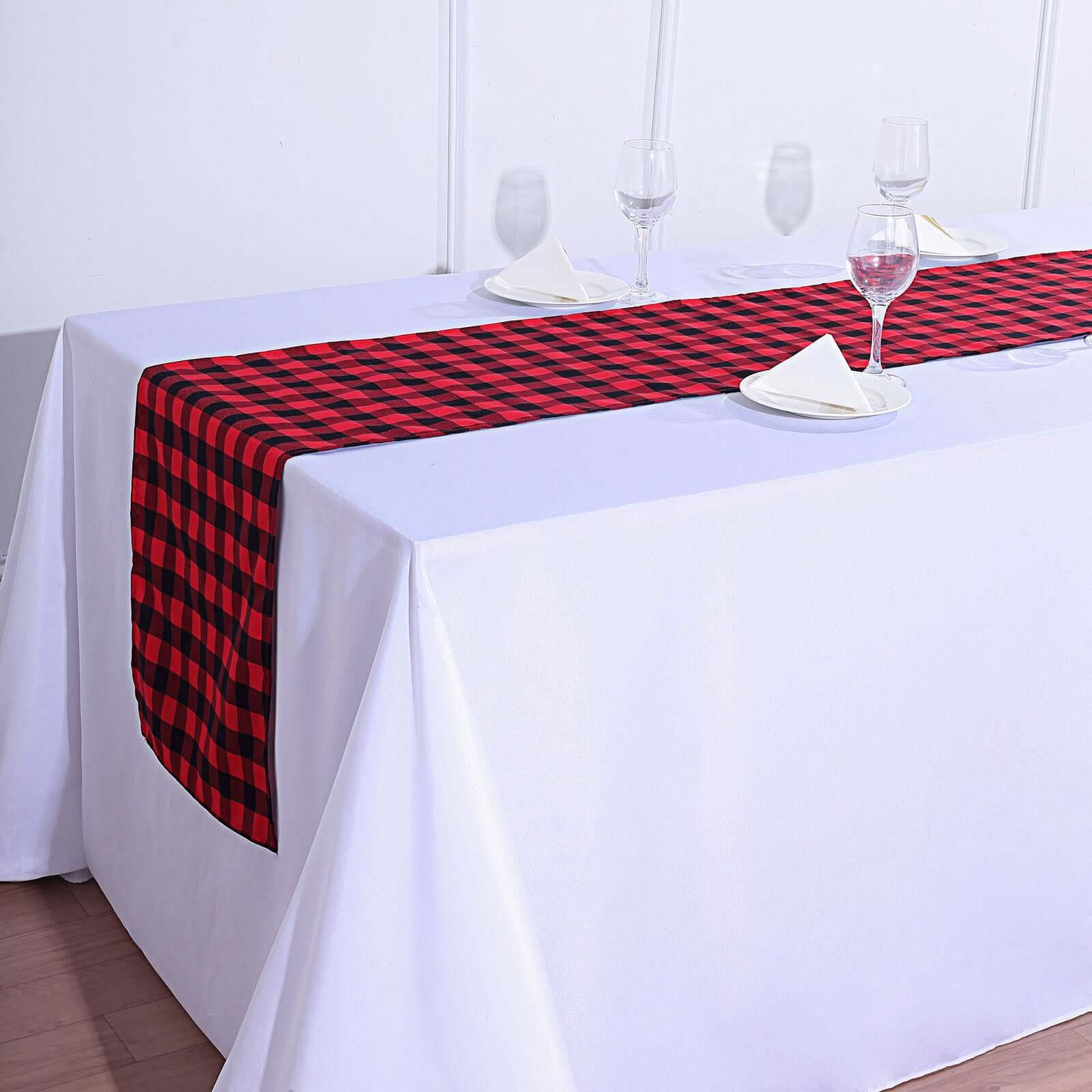 Polyester 14"x108" Table Runner Black/Red Gingham Buffalo Plaid - Checkered Outdoor Table Runner