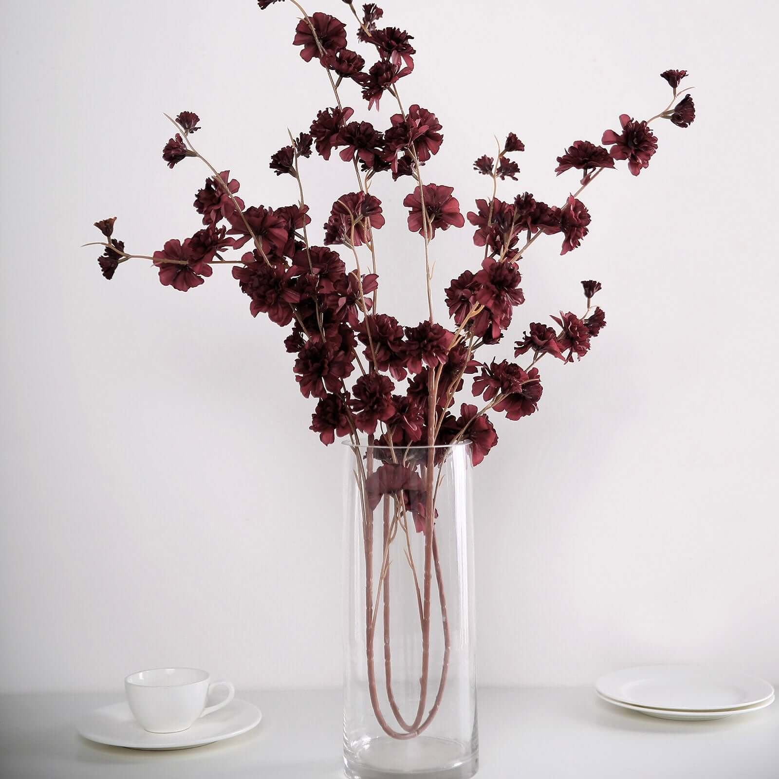 2 Branches 42" Tall Burgundy Artificial Silk Carnation Flower Stems