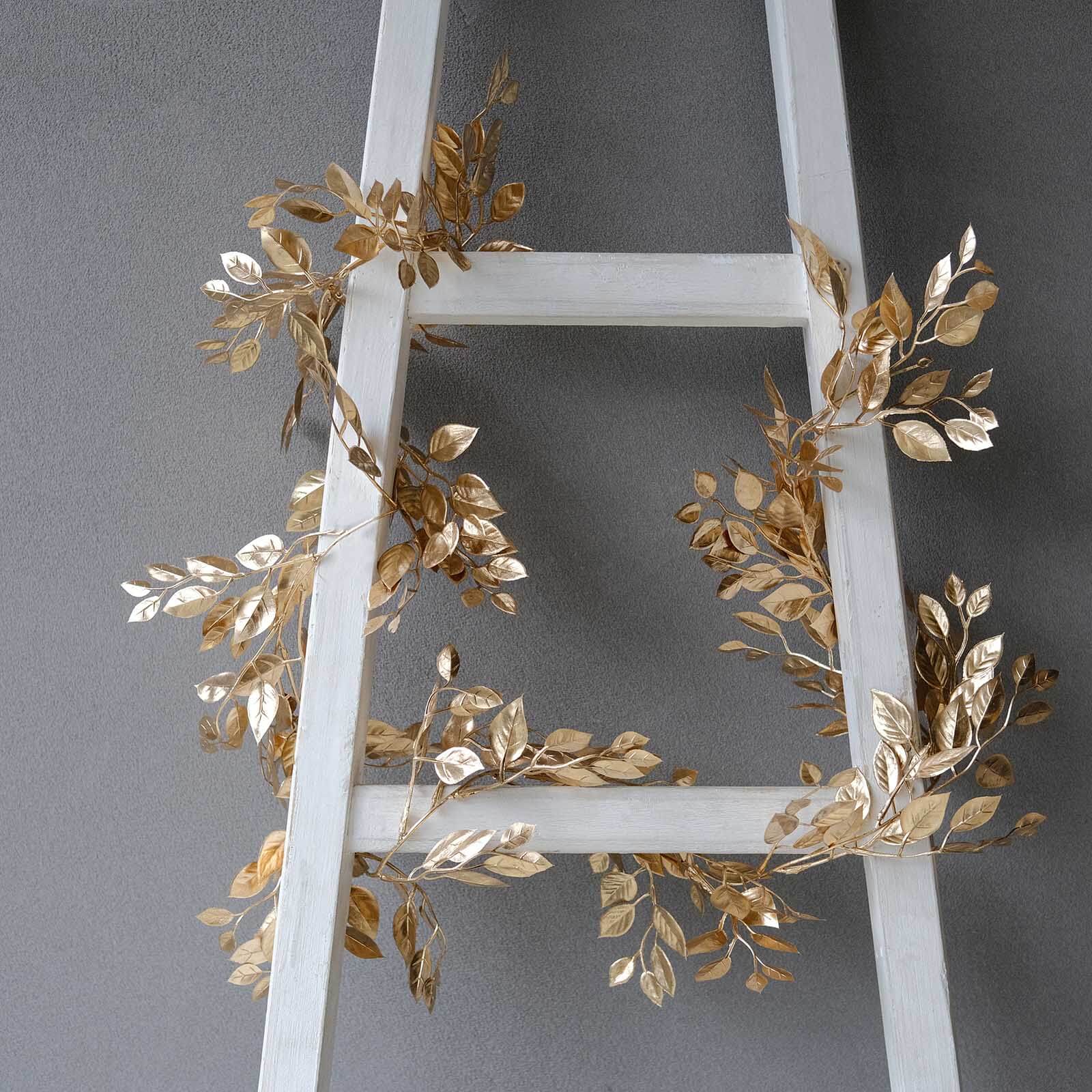 Artificial Magnolia Leaf Table Garland Metallic Gold - Decorative DIY Craft Hanging Vine Wreath 6ft