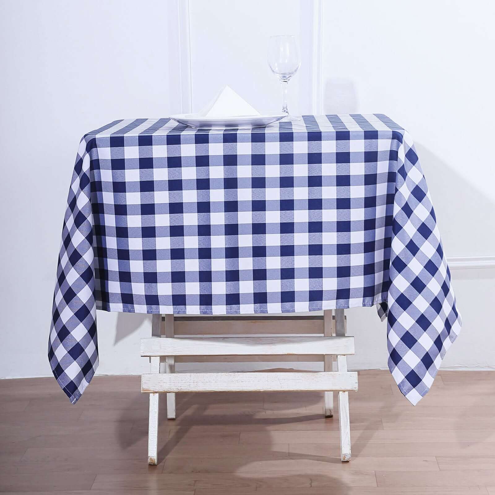 Polyester 54"x54" Square Tablecloth White/Navy Blue - Checkered Buffalo Plaid Design for Casual Table Settings