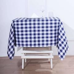 Polyester 54"x54" Square Tablecloth White/Navy Blue - Checkered Buffalo Plaid Design for Casual Table Settings