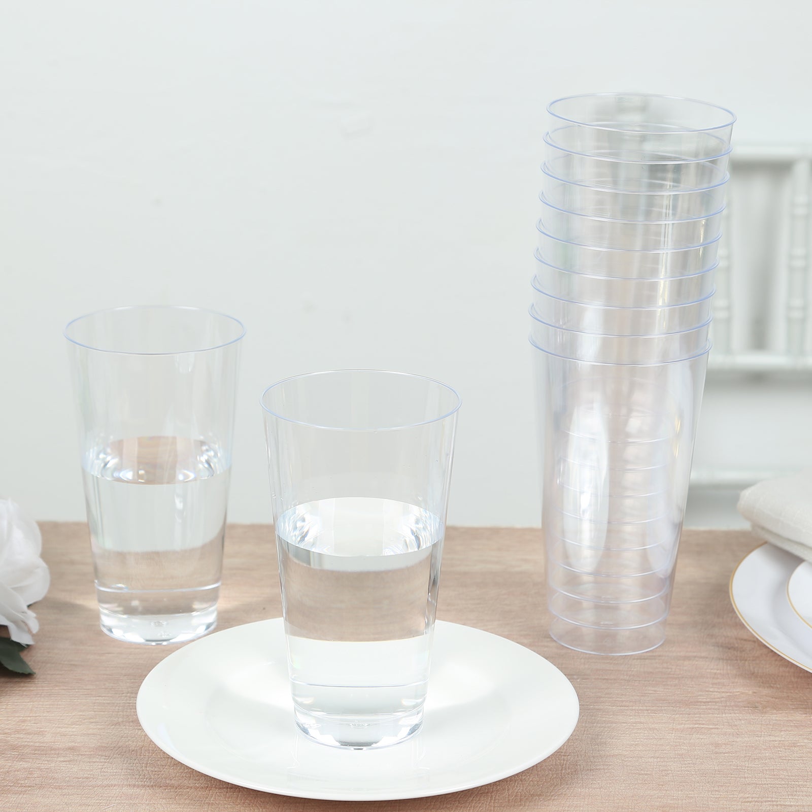 12-Pack Plastic Party Cups Clear - Durable Disposable Tumblers for Drinks 17oz 5.5"