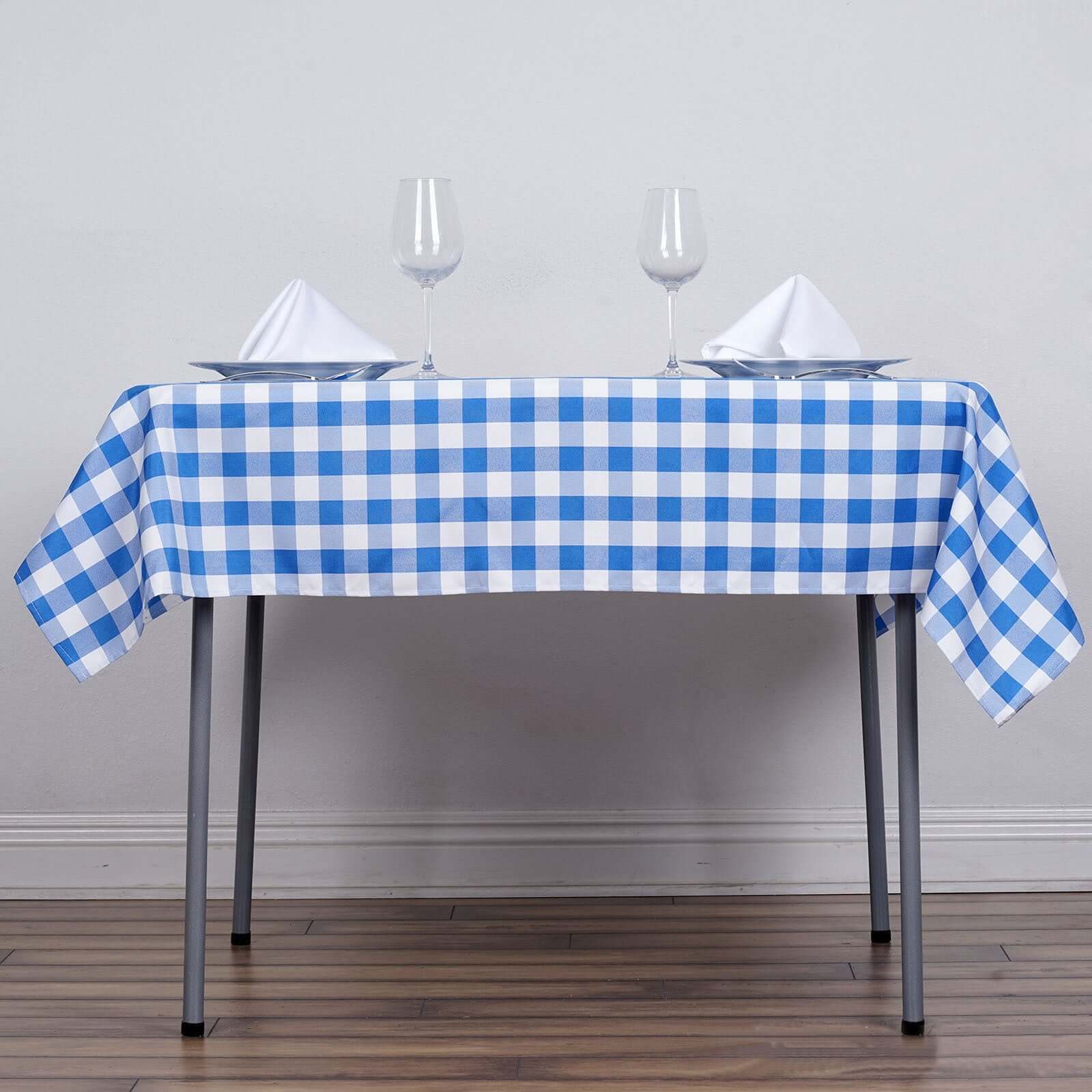 Polyester 54"x54" Table Overlay Square Tablecloth White/Blue - Checkered Buffalo Plaid Design for Casual Table Settings