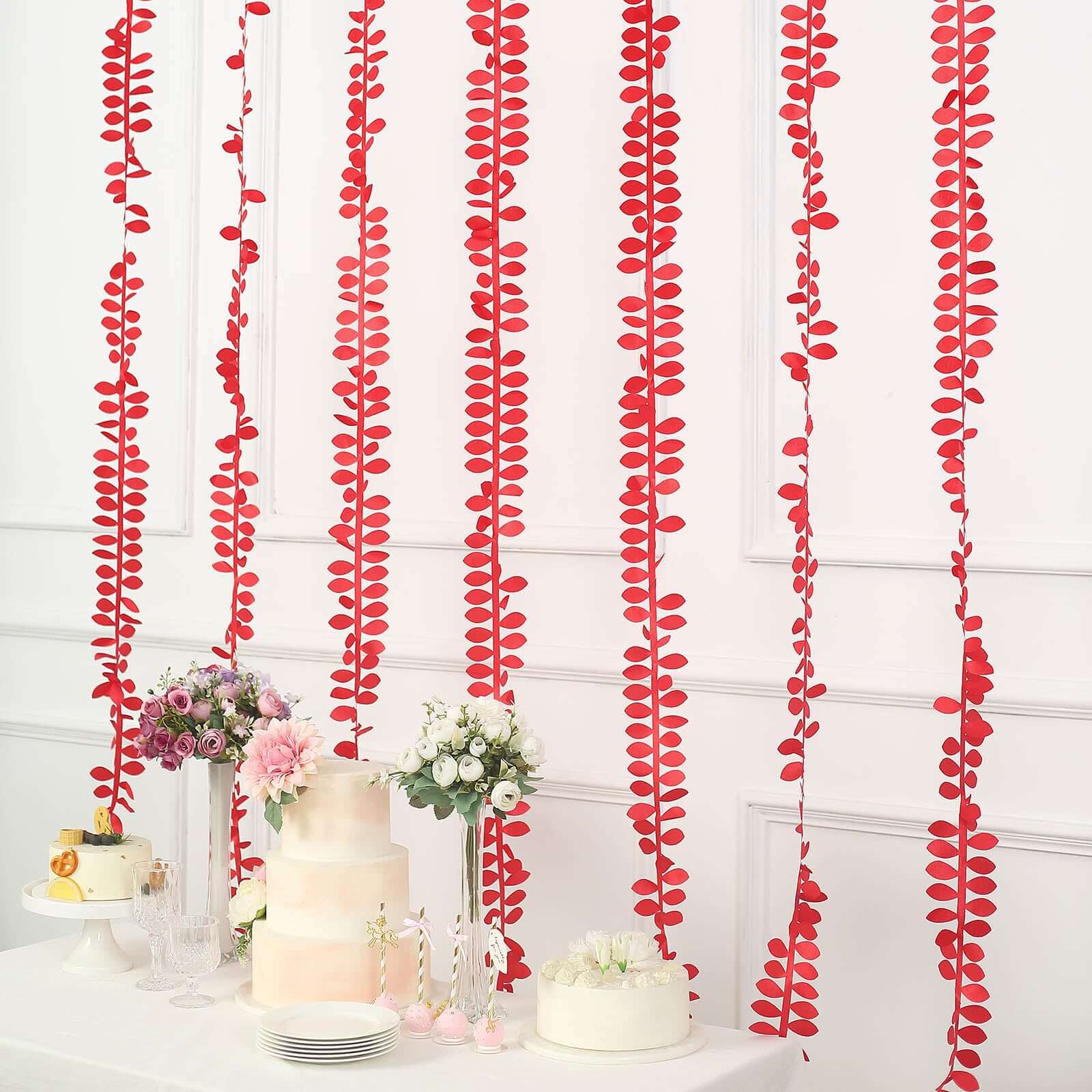 Taffeta Ribbon Sash with 4" Leaf Petal Design Red 50ft - Sophisticated Artificial Fabric Garland