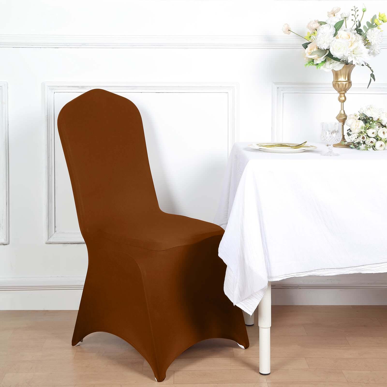 Spandex Chair Cover for Banquet Chairs Cinnamon Brown - Stretch 160GSM Fabric with Slip-On Slipcover